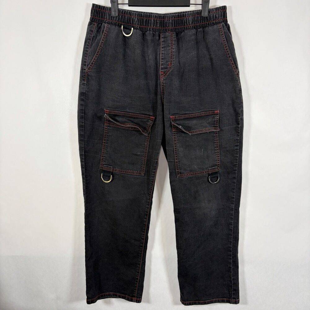 Hot Topic Aphrodite Cargo Jeans Pants Womens XL 32x29 Black Elastic Waist Goth